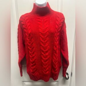 1980s Brooks Brothers Vintage 100%  Wool Red Chunky Cable Knit Sweater M